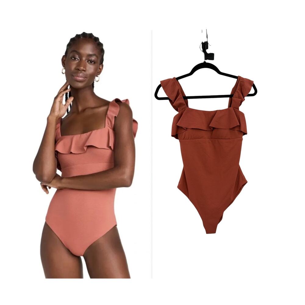 Eberjey Jane One Piece Swimsuit Rust Ruffle Textured Womens Size‎ Small